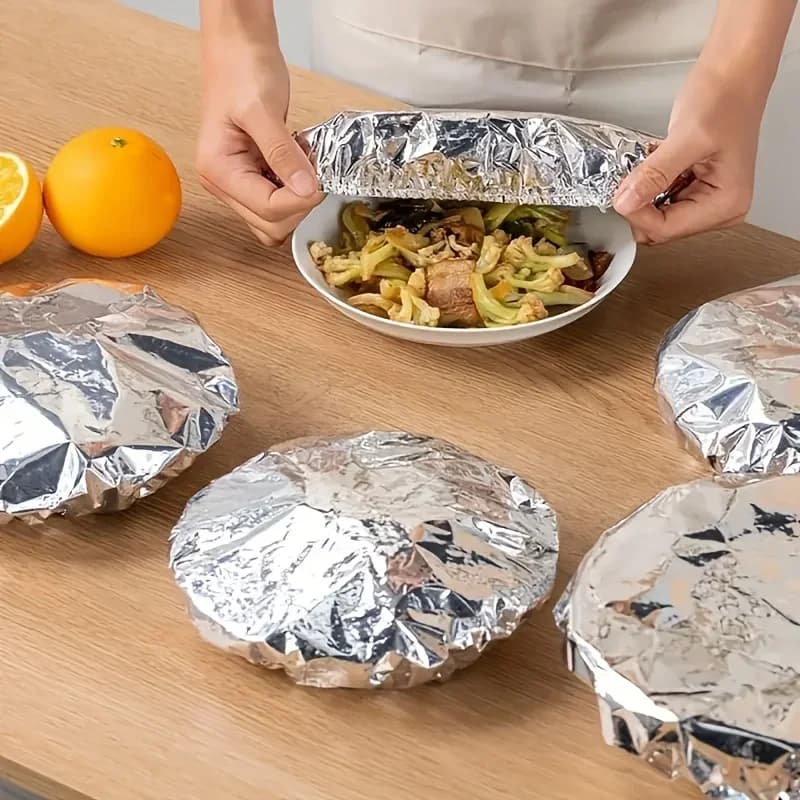 10/100 יח' מכסי רדיד אלומיניום עמידים בחום לקערות וצלחות לשמירה על חום וטריות המזון