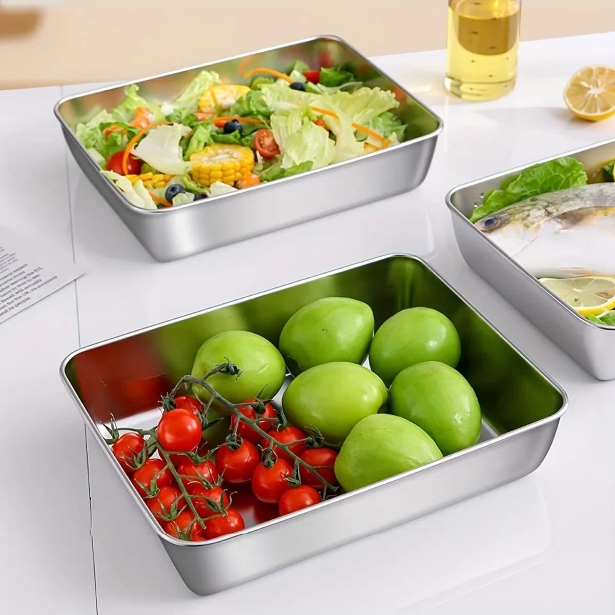 סט 3 מכלי אחסון מנירוסטה למזון - אטומים וללא BPA
