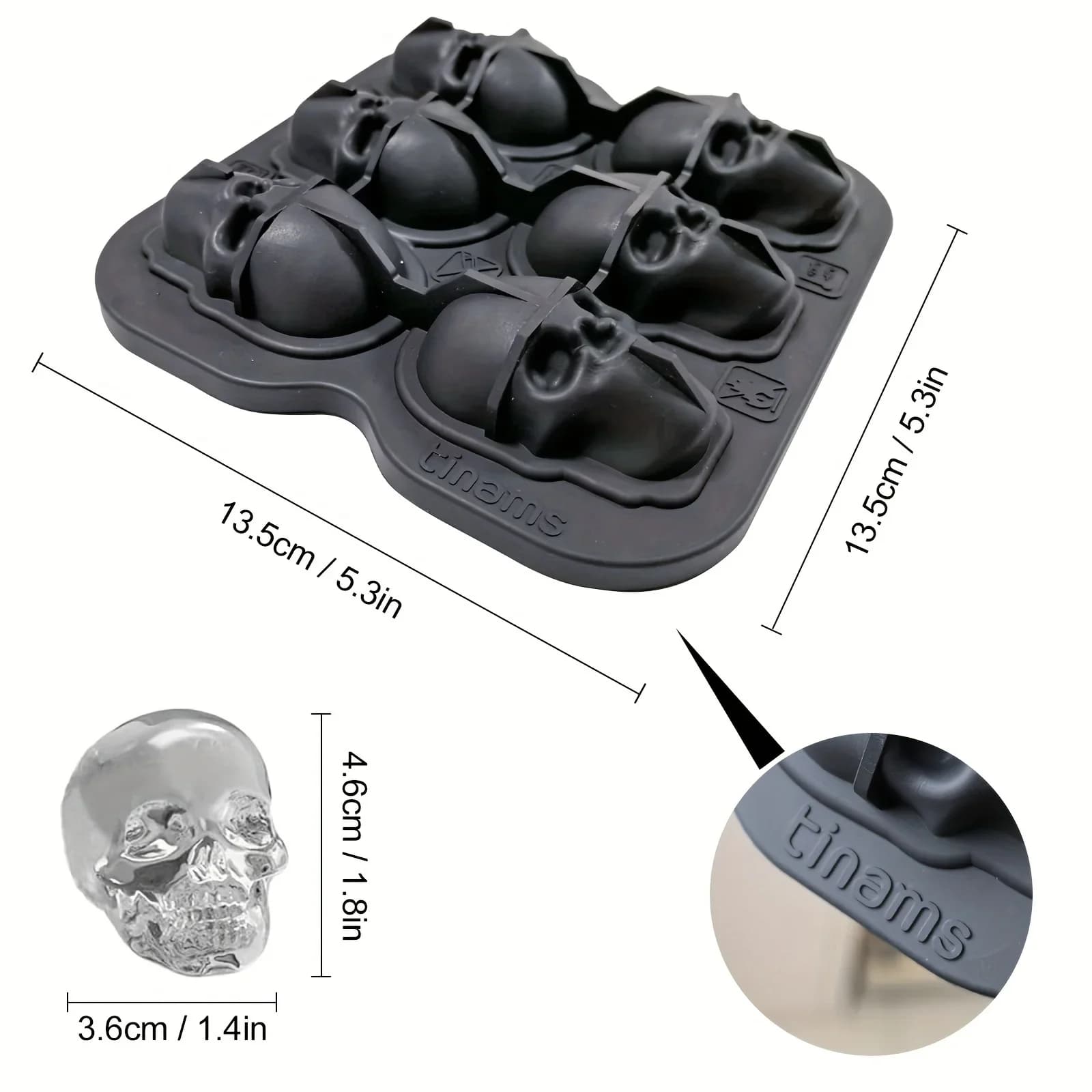 תבנית סיליקון 3D לקוביות קרח בצורת גולגולת, ללא BPA