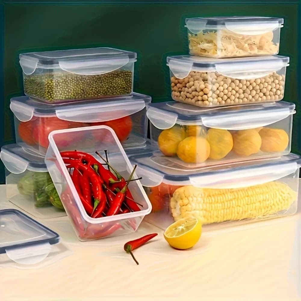 סט 8 קופסאות אחסון אטומות למזון ללא BPA עם מכסה ננעל - בטוח למיקרוגל ומקפיא