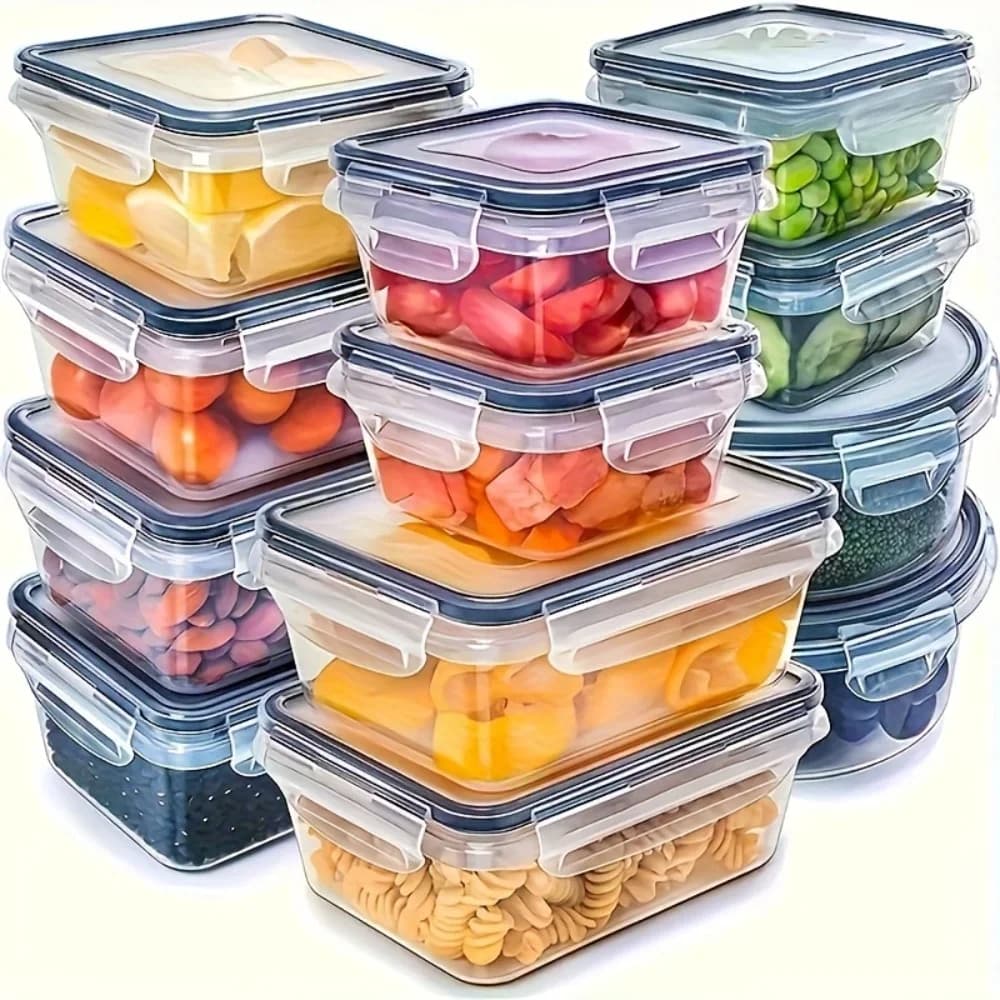 סט 8 קופסאות אחסון אטומות למזון ללא BPA עם מכסה ננעל - בטוח למיקרוגל ומקפיא