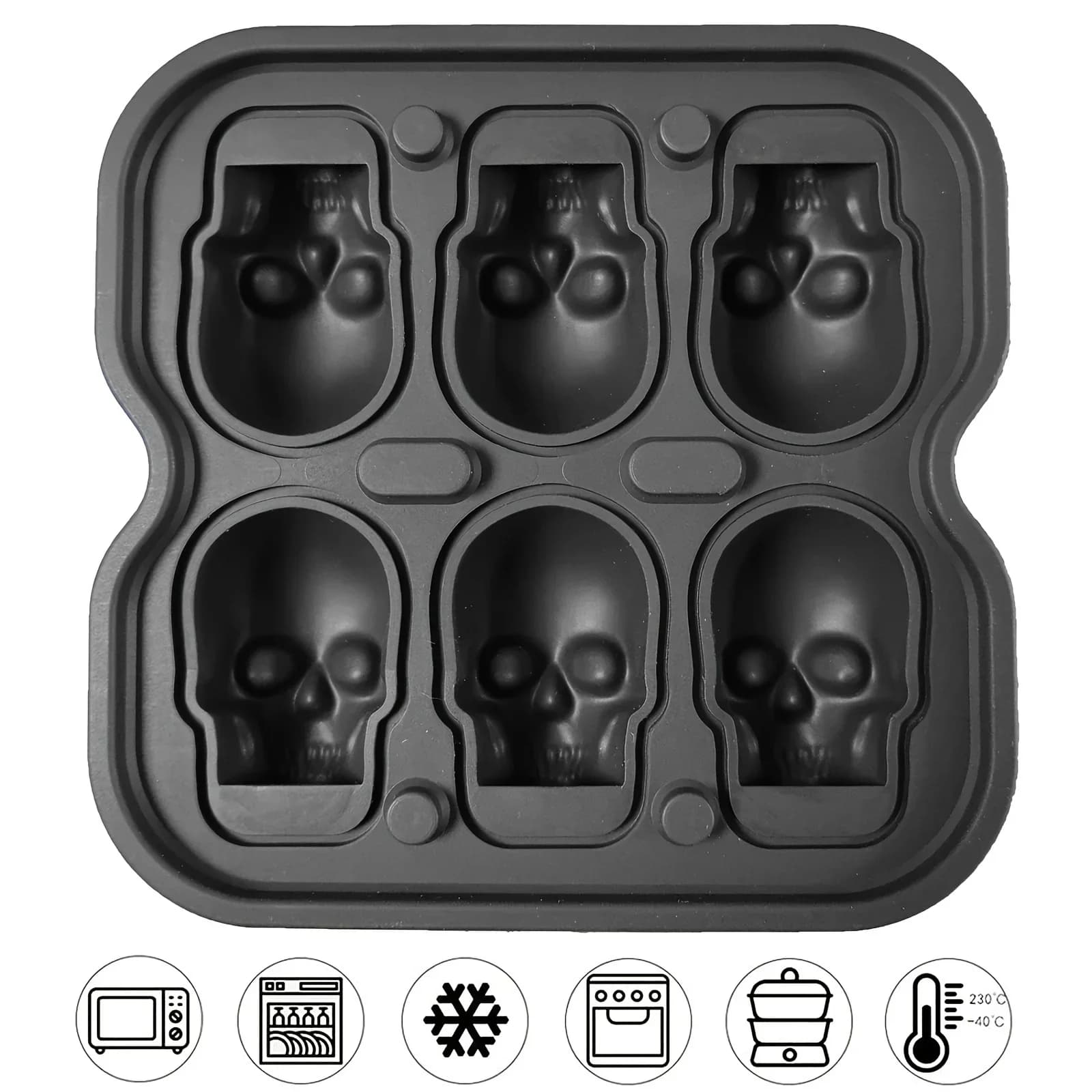 תבנית סיליקון 3D לקוביות קרח בצורת גולגולת, ללא BPA