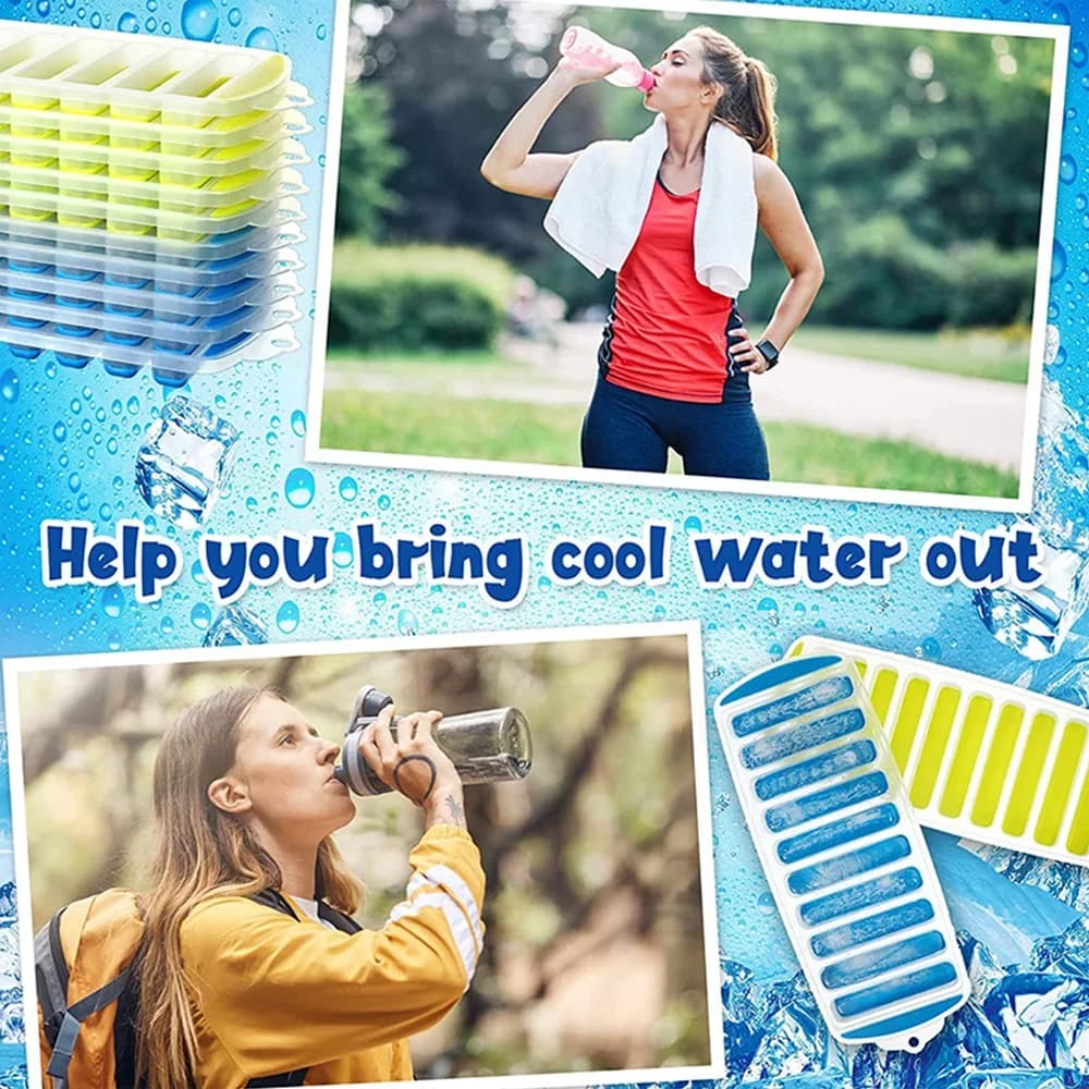 תבנית פלסטיק עם מכסה להכנת מקלות קרח לבקבוקי מים וספורט לשליפה קלה