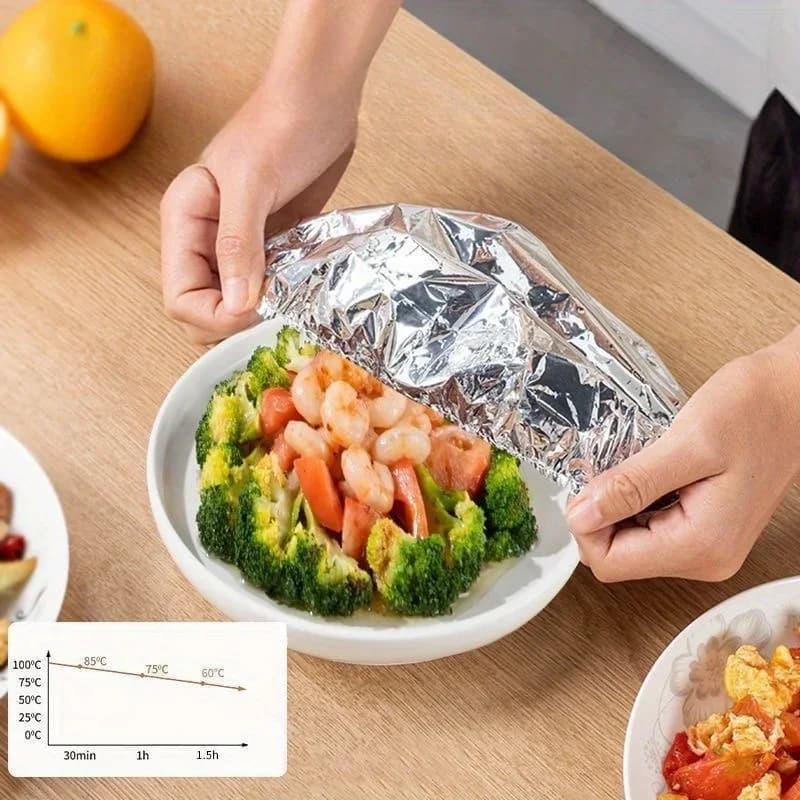 10/100 יח' מכסי רדיד אלומיניום עמידים בחום לקערות וצלחות לשמירה על חום וטריות המזון