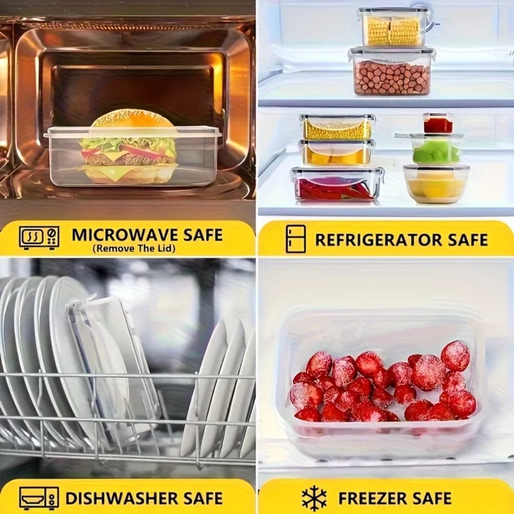סט 8 קופסאות אחסון אטומות למזון ללא BPA עם מכסה ננעל - בטוח למיקרוגל ומקפיא